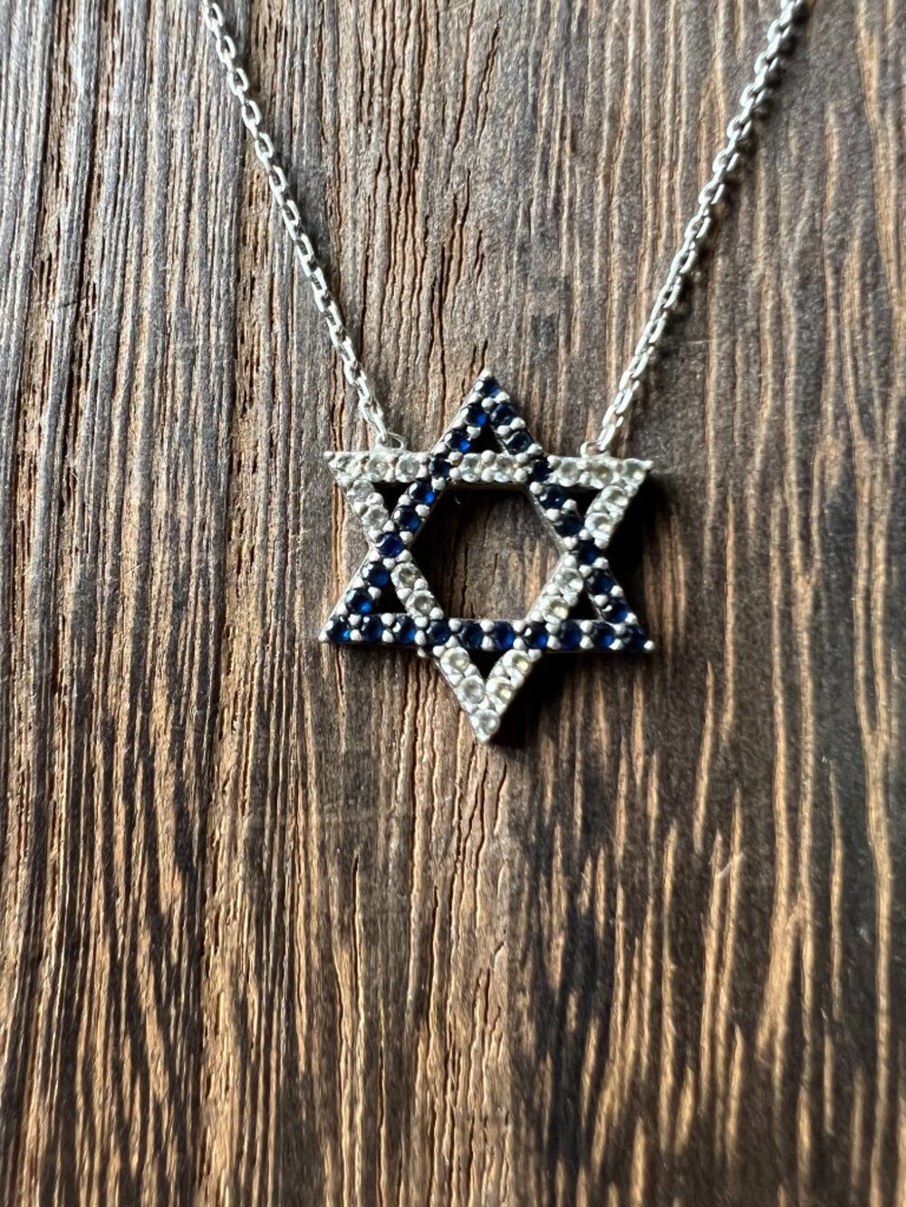 Sterling Silver 925 Star of David Pendant Necklace, Black and Clear Stones, 18"